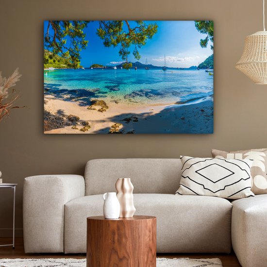 Peintures sur toile - Plage - Mer - Bateau - Majorque - 120x80 cm - Décoration murale