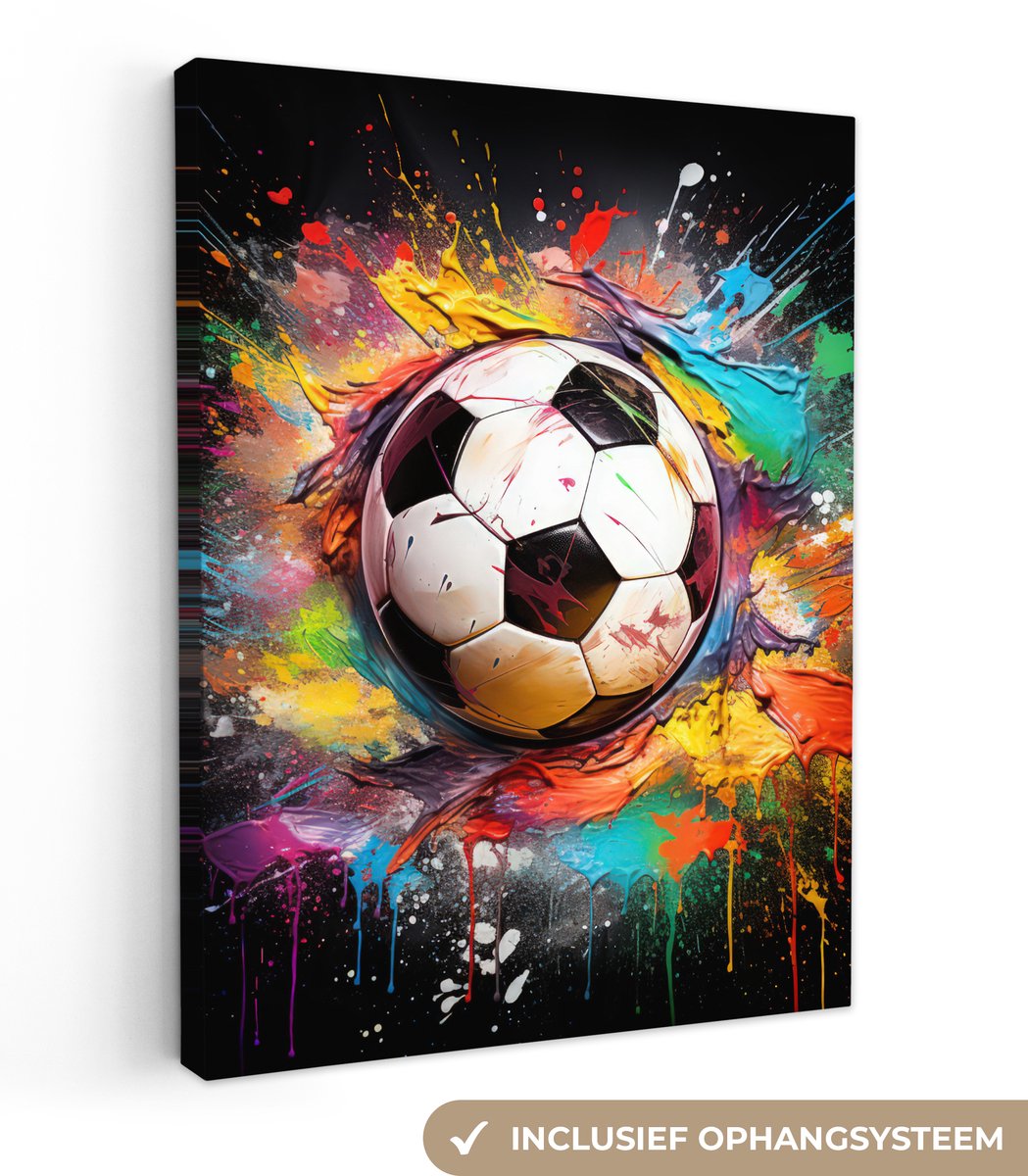 Canvas schilderij voetbal 60x80 cm - Slaap kamer decoratie tieners - Muurdecoratie canvasdoek - Muurdoek keuken interieur verf kleuren - Foto op canvas - Keukenschilderij woondecoratie - Slaapkamer schilderijen