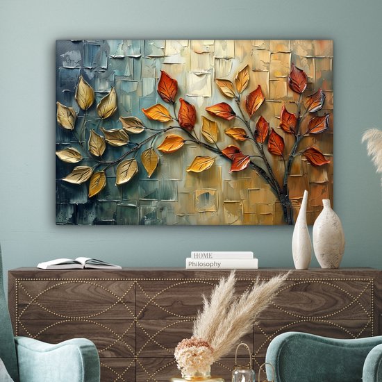 Canvas schilderij 120x80 cm - Wanddecoratie Boom - Abstract - Natuur - Kunst - Muurdecoratie woonkamer - Kamer decoratie modern - Abstracte schilderijen