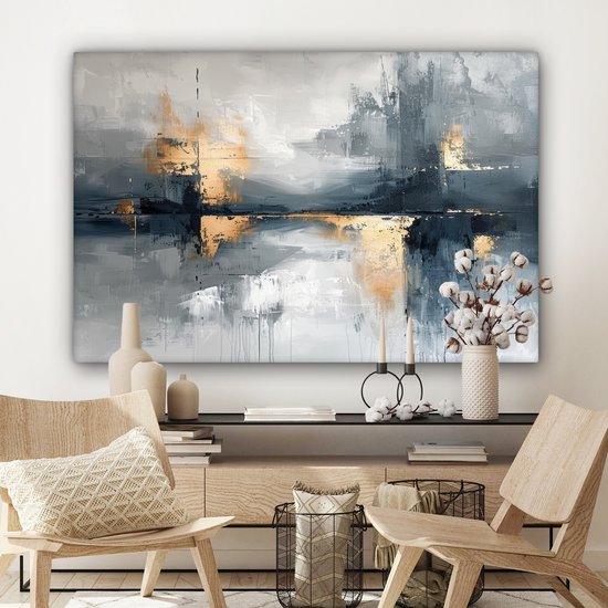 Canvas schilderij 120x80 cm - Wanddecoratie Abstract - Verf - Kunst - Goud - Muurdecoratie woonkamer - Kamer decoratie modern - Abstracte schilderijen