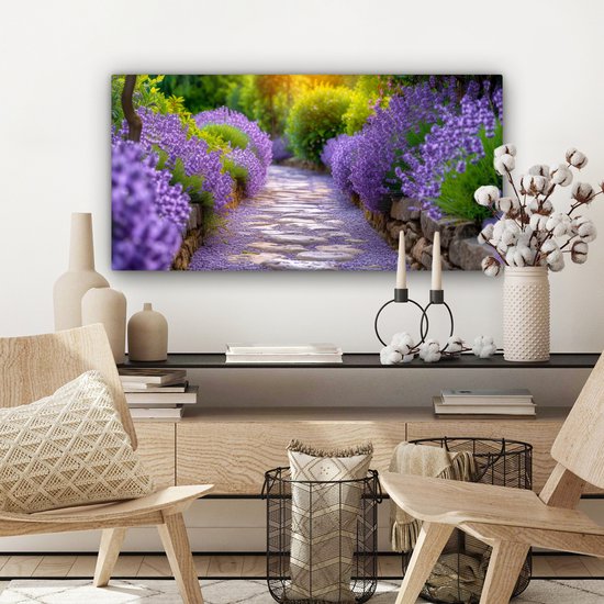 Peinture sur toile 80x40 cm - Décoration murale Fleurs - Allée - lavande - Jardin - Décoration murale murale salon - Décoration chambre - Accessoires de chambre - Peintures