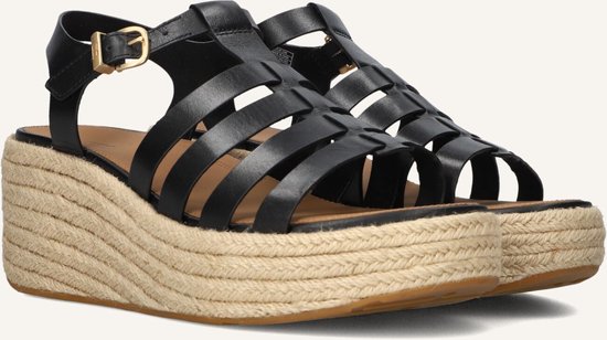 Espadrilles à plateforme FitFlop . Sandales compensées style pêcheur en cuir NOIR - Taille 37