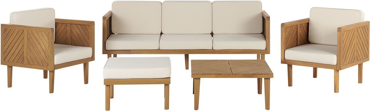 Beliani BARATTI - Loungeset voor 5 - Lichtbeige - Acaciahout Bruin
