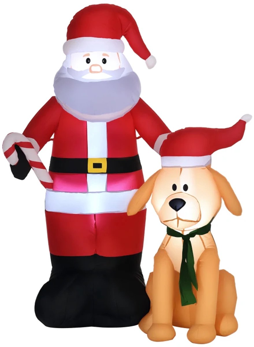 Opblaasbare Kerstman met hond - Kerstmanfiguur - met LED-verlichting, Blower - Kerstversiering - Waterdicht - Kerstdecoratie - Vakantiedecoratie - 117x80x157 cm