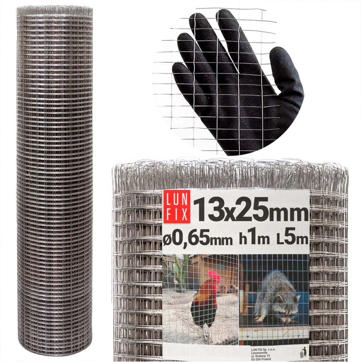 LUN FIX - Volierendraad 13x25 - 1m x 5m - 0,65mm - Draadgaas - Woelratgaas