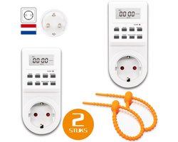 Colorful Sun® Tijdschakelaar - Timer stopcontact - 2 stuks - Schakelklok - Voor Binnen - Met randaarde - Tijdschakelaars - Een hele week timer - Vierkant - Analoog - Dagprogramma - Tijdschakelklok met Kinderbeveiliging - Energiebesparing