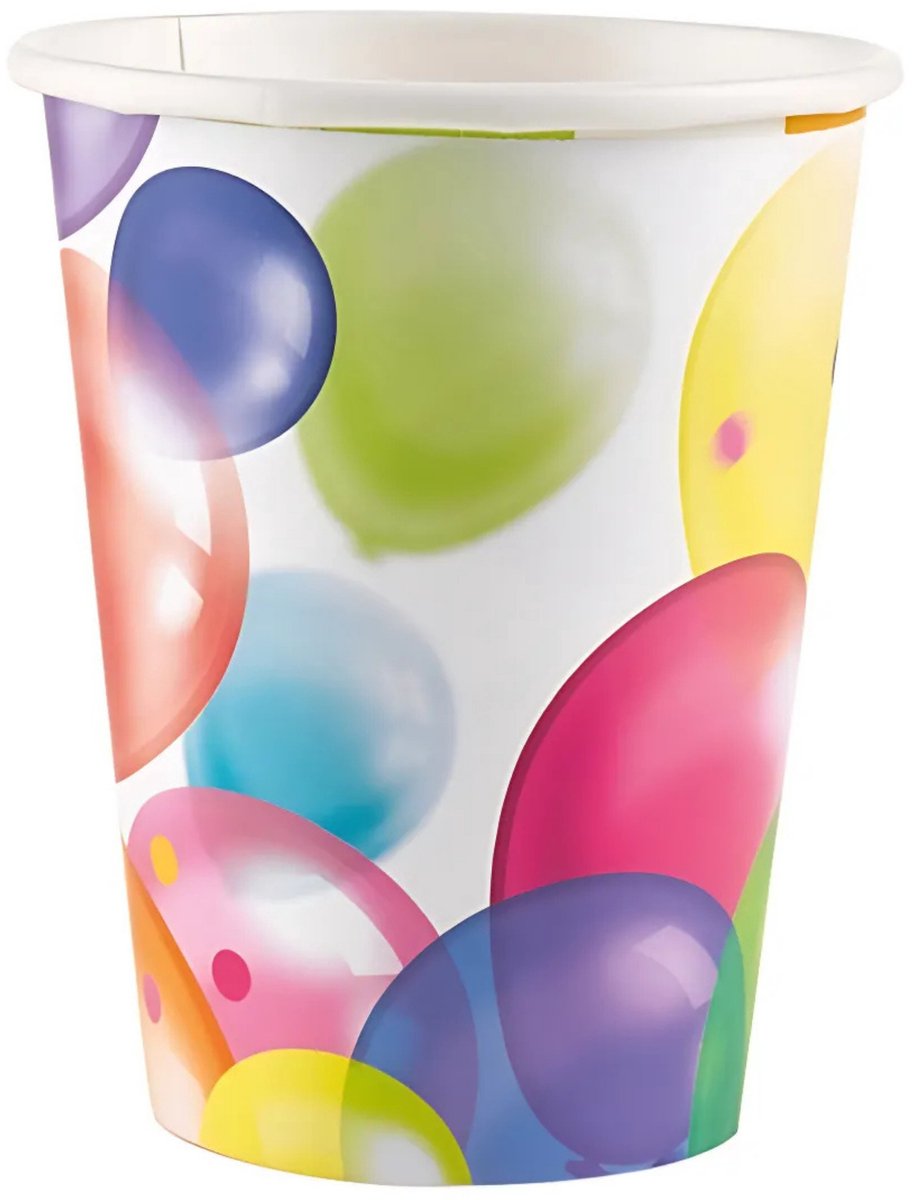 Feest wegwerp bekertjes - 8x stuks - 250 ml - karton - ballonnen opdruk