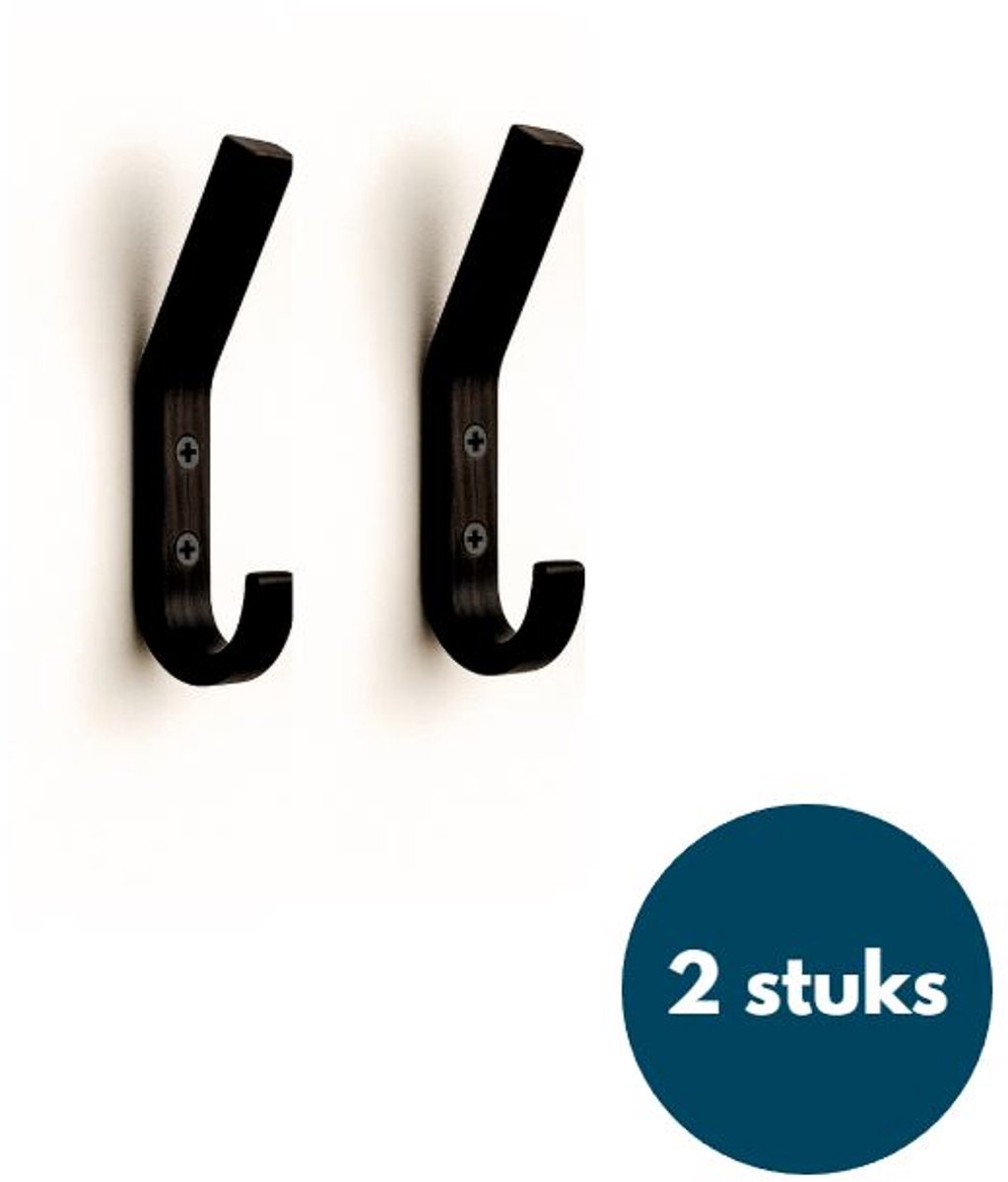 Houten Wandhaken - Zwart - 2 Stuks - Kapstokhaken - Ophanghaken - Handdoekhaken - Jashaken - Smal