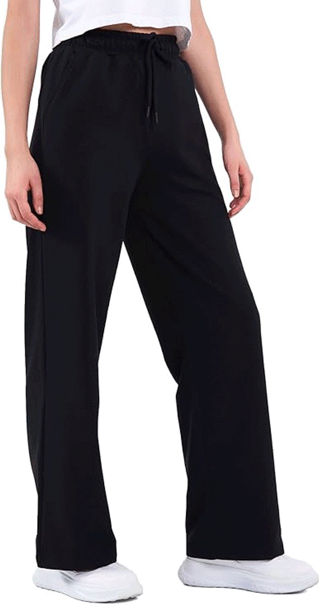 COMEOR - Joggingbroek voor dames - lange katoenen trainingsbroek - losse sweatpants met elastische tailleband en rechte pijpen - Zwart -XS