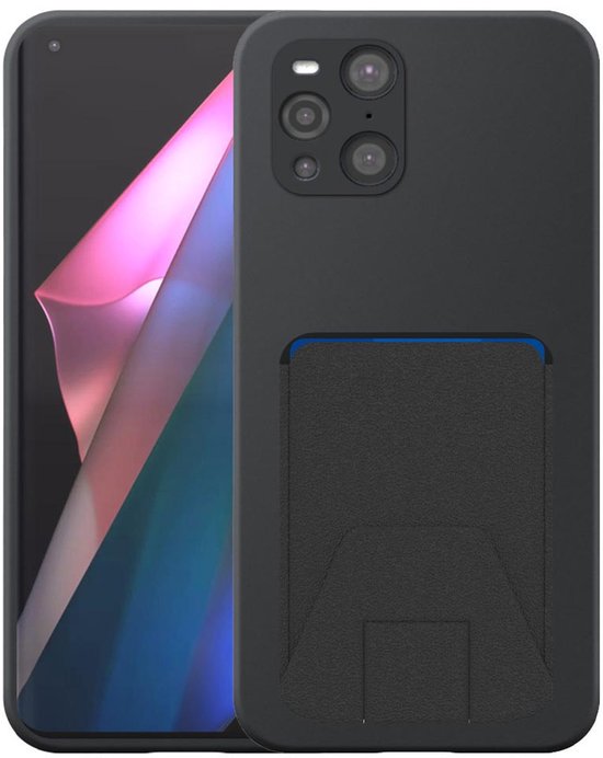 Étui pour téléphone Oppo Find X3 Pro avec porte-cartes en cuir réglable - Coque arrière Flexible en Siliconen TPU avec fente pour carte en cuir réglable - Zwart - Smartphonica adapté à Oppo Find X3 Pro