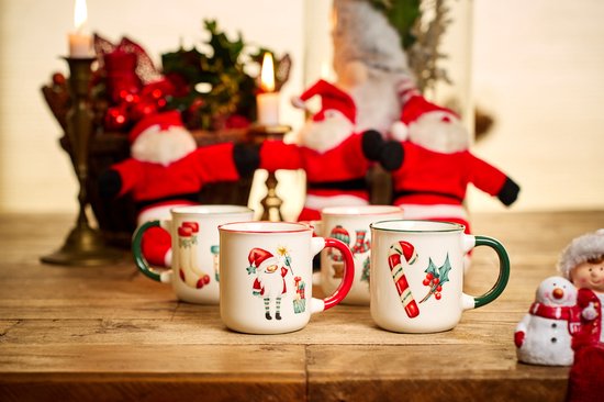 Set de tasses de Noël 300ML - Set de 4 dans un emballage cadeau - 4 imprimés de Noël