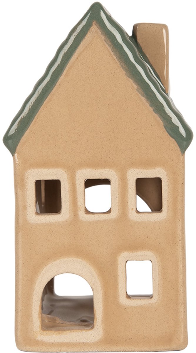 Clayre & Eef Waxinelichthouder Huis 6x6x11 cm Beige Keramiek