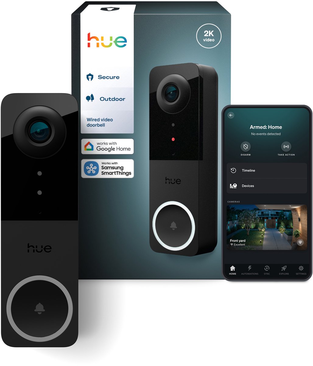 Hue Secure bedrade videodeurbel 2K-video en tweerichtingsaudio, Werkt met Philips Hue lampen, Dag- en nachtvisie, Vereist een 12-24 VAC - min 10 VA transformator (niet inbegrepen) - Hue - €161,00
