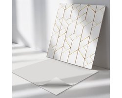 Wallfluent Vinyl Tegels - Geometrisch Lijnenpatroon Zelfklevende Vinyl Tegels - 30 cm x 30 cm - Wit Vinyl Tegels - Set van 9 - Vierkant PVC Tegels - Texturen Plaktegels - Vinyl Wandtegels - Plaktegels Keuken en Badkamer