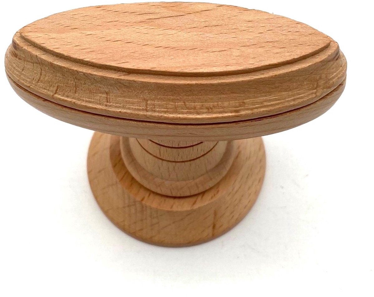 beukenhout - knopkruk op rond rozet - ovaal 82x32mm - 1 paar - met freesrand en zonder veer