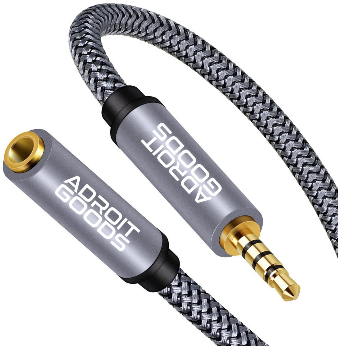AdroitGoods AUX Verlengkabel 3.5mm – TRRS Audio Kabel – 4-Pole Hi-Fi – Verguld – Male to Female – Jack Extension – 2 Meter