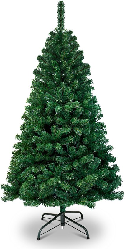 150 cm Kunstkerstboom - Realistische Kunststof Kerstboom - Metalen Standaard - Zonder Verlichting - Groen