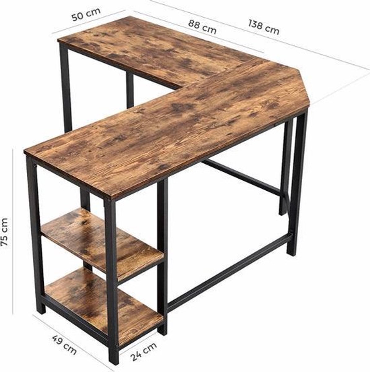 Industriële hoek bureau - diverse kleuren, MDF