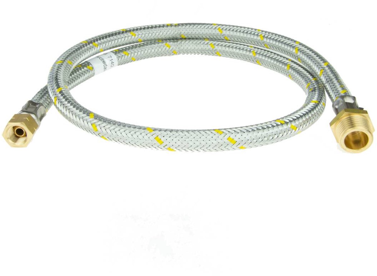 Gasslang rvs 1/4 links binnen x 1/2 rechts buiten - 60 cm