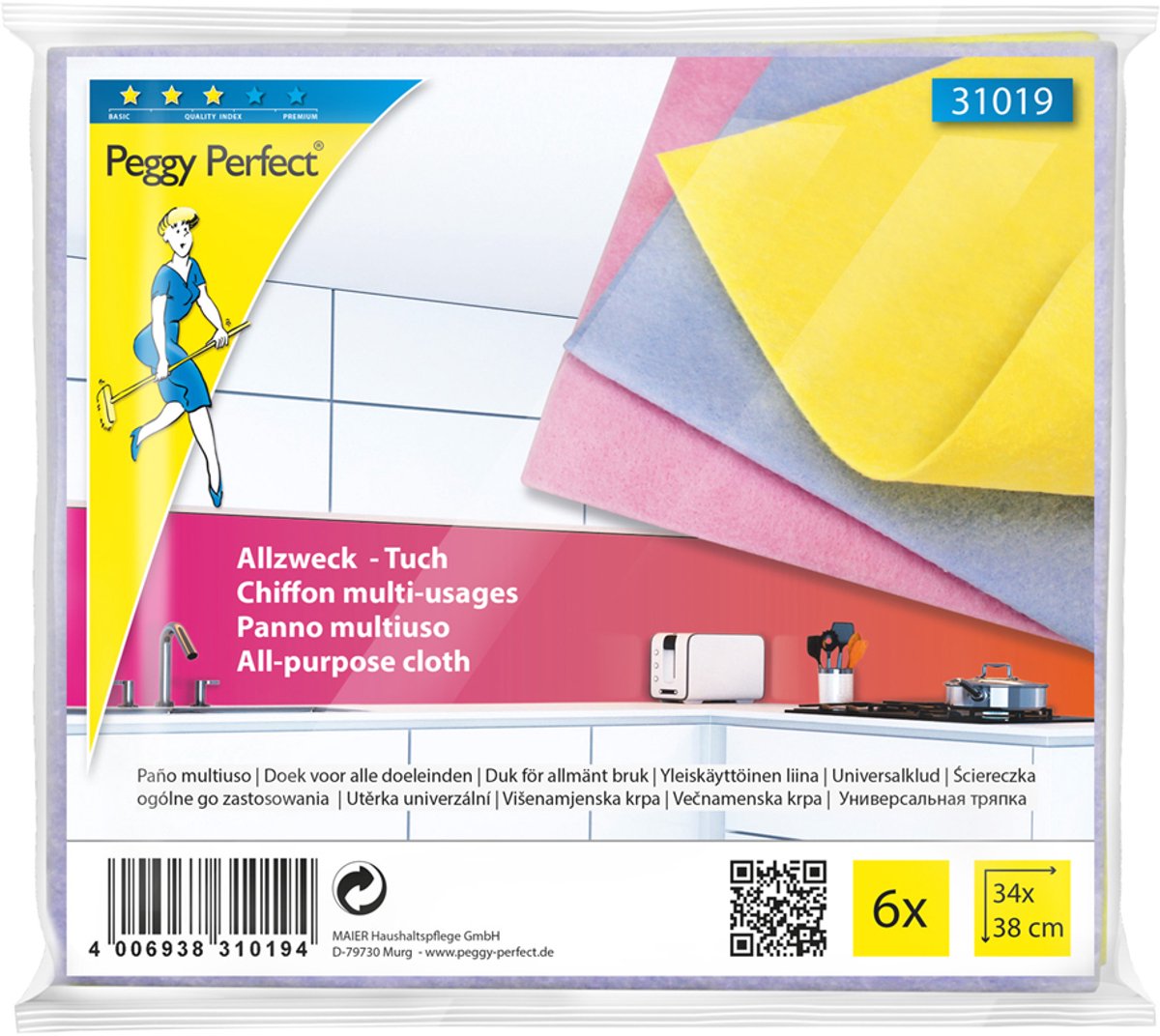 Peggy Perfect Vlies-multifunctionele doek, 6 in een pak