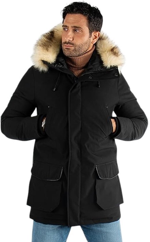 Paragoose Mario Heren Winterjas – Zwart – Warm & Duurzaam – Met Afneembare Imitatiebontkraag