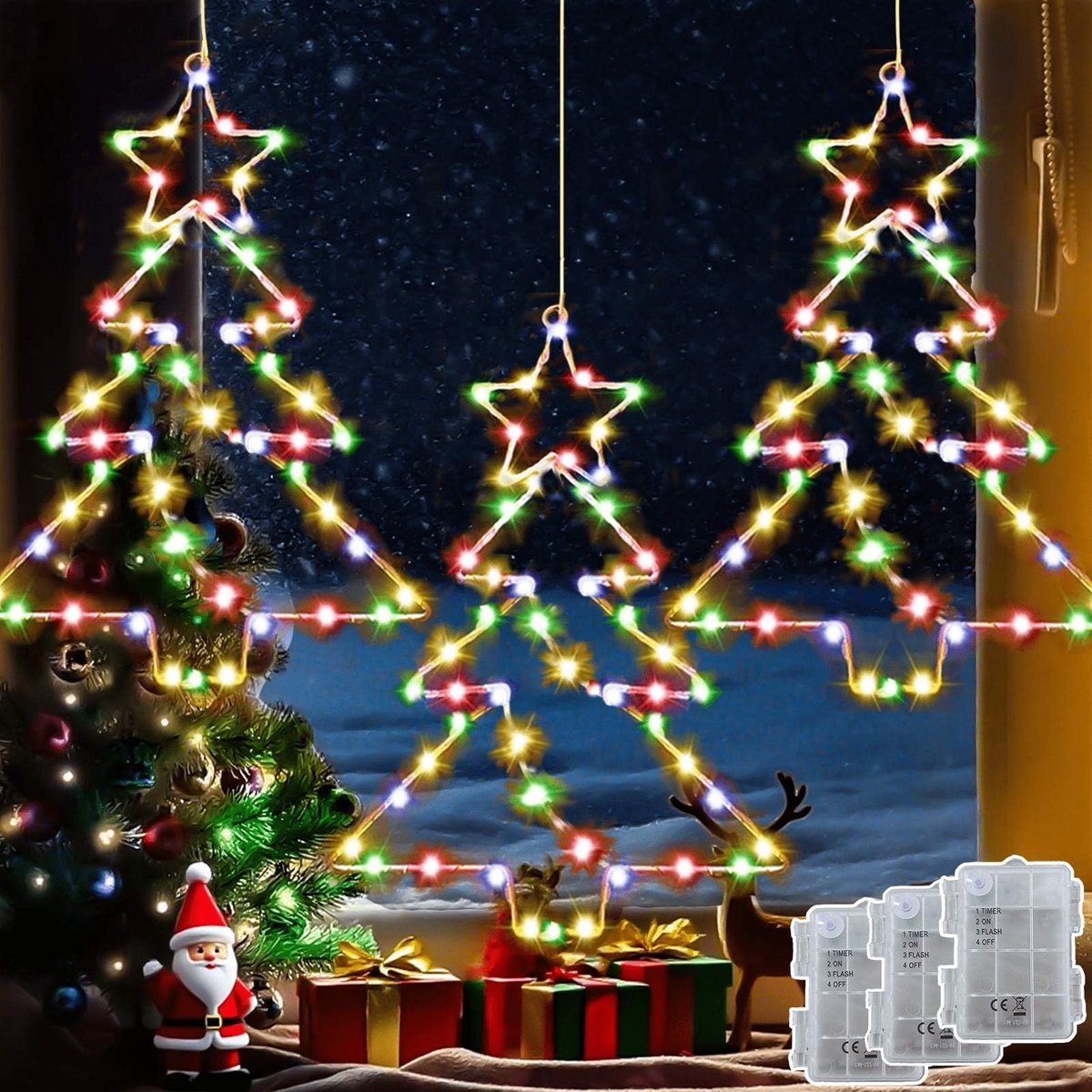 Ibenzoa® Feestelijke hangende kerstverlichting met timer en waterdichte led-sterren