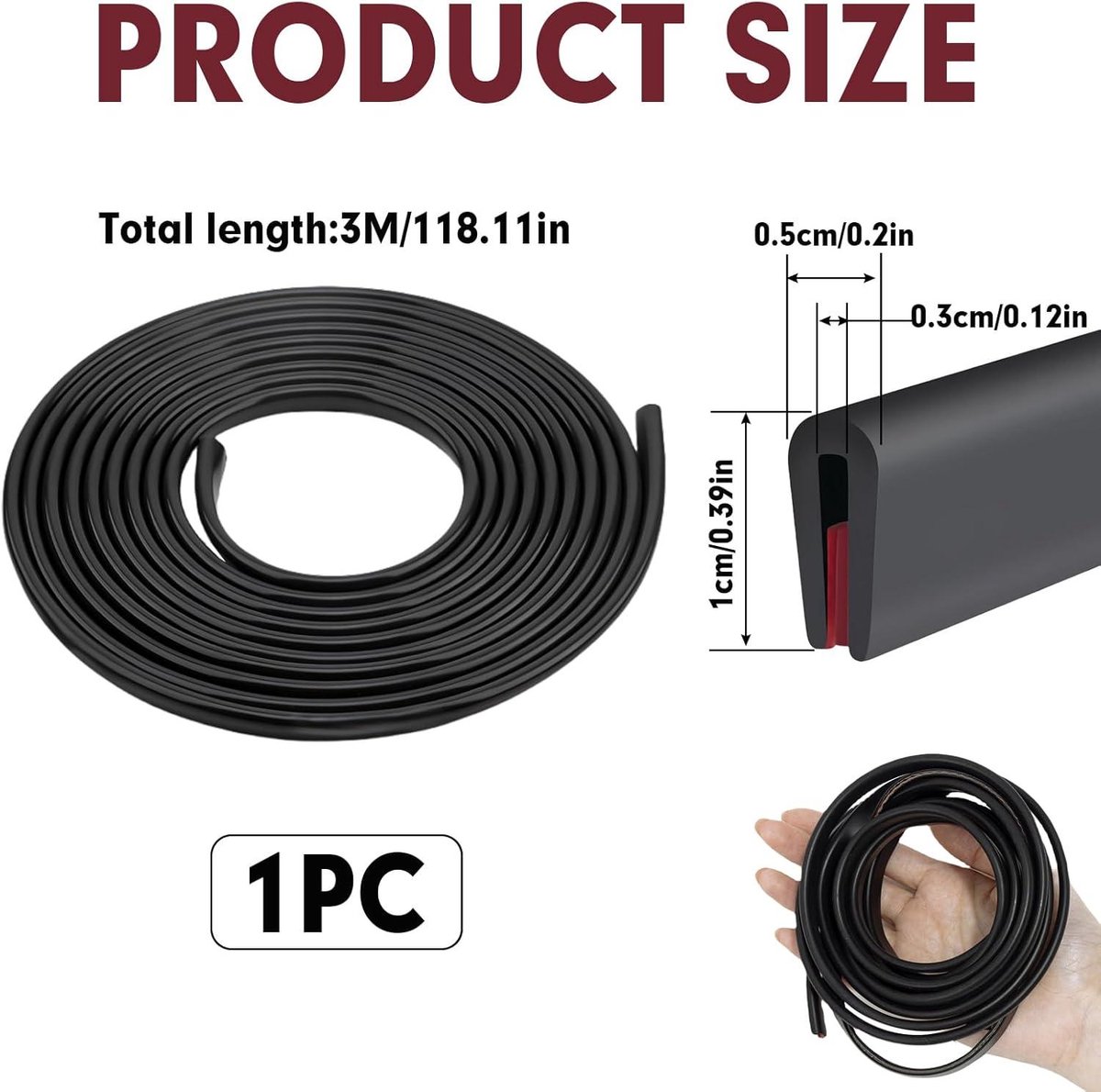 U-randbescherming, 6 m x 1,6 mm, rubberen afdichting, zelfklevend, U-profiel, rubberen afdichting voor plaat, autodeuren, ramen, tafelranden U-randbescherming, 6 m x 1,6 mm, rubberen afdichting, zelfklevend, U-profiel, rubberen afdichting voor plaat, autodeuren, ramen, tafelranden