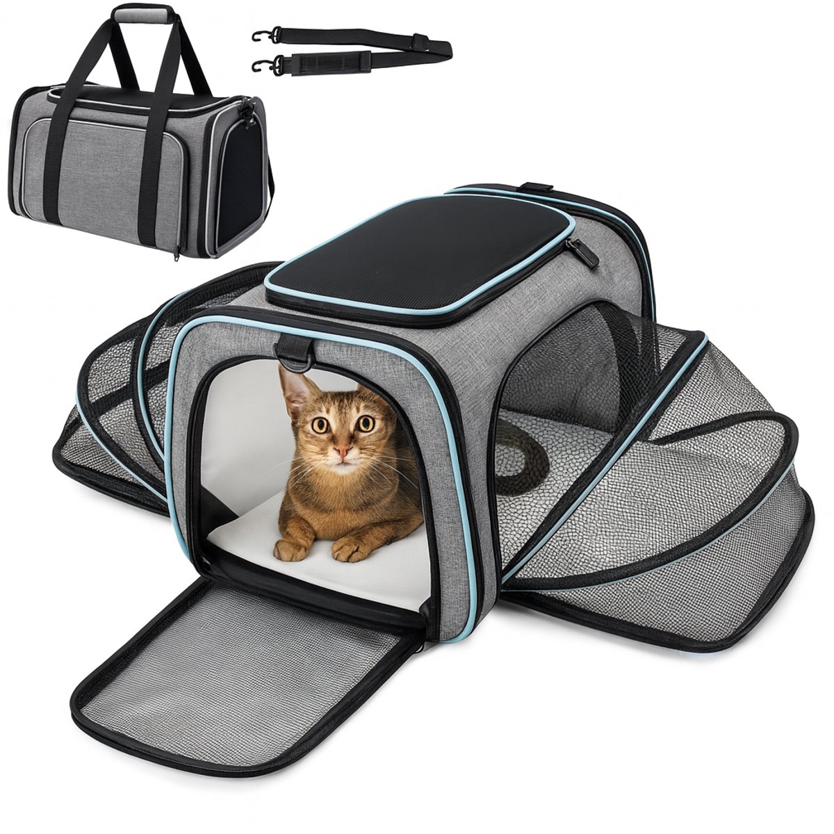 Fubzz Draagbare Kattenreistas - Opvouwbare Huisdierentas - Ademend Hondendraagtas - Uitbreidbaar Ontwerp - Stevig Nylon & Comfort