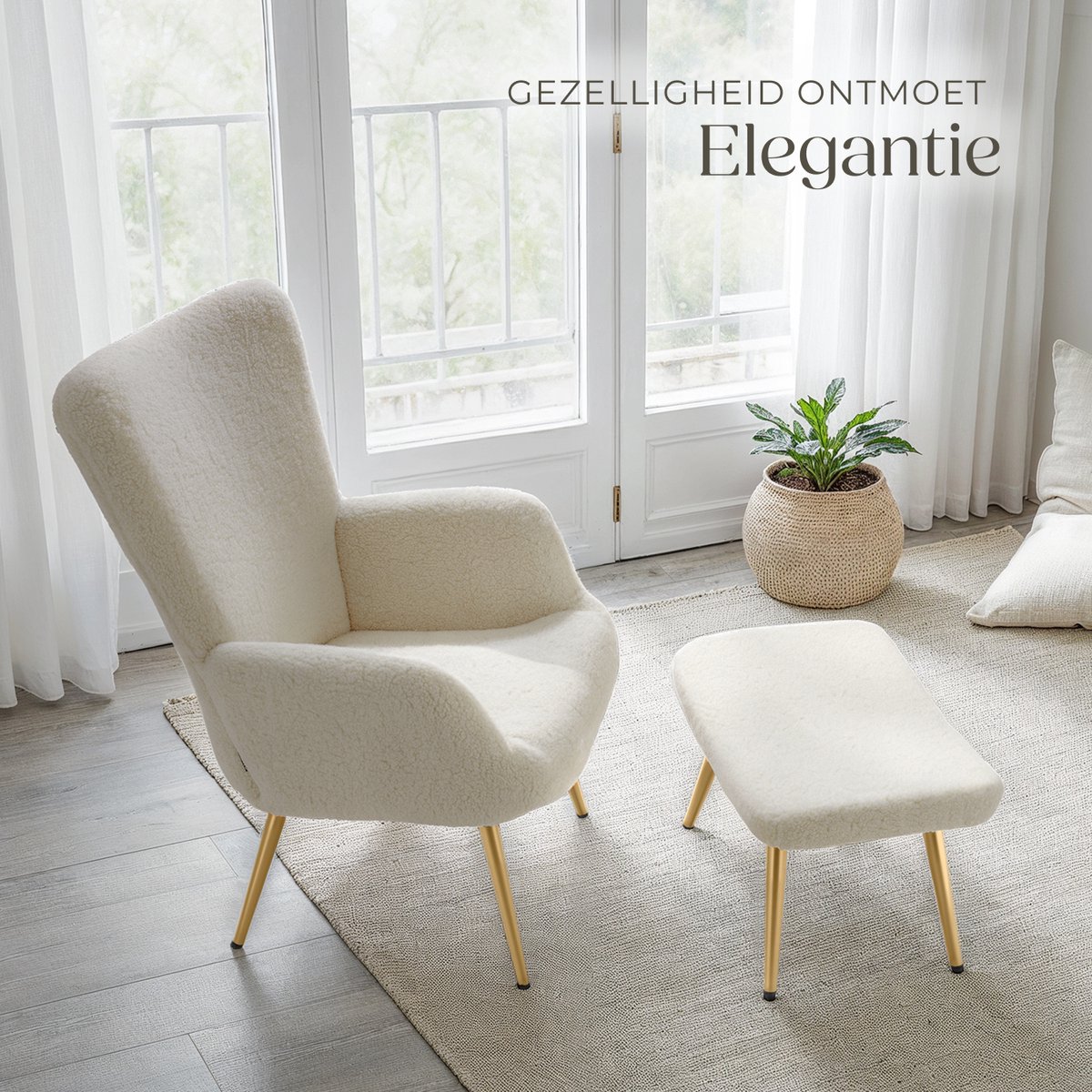 tectake tectake Oorfauteuil met Hocker - afbeelding 4