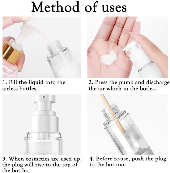 6-delige airless pompflacon - Navulbare lege transparante reislotionpomp/airless drukpompflacon voor foundation, serum en lotion (30 ml) van Merkloos — afbeelding 5