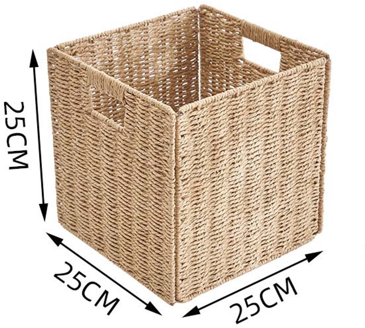 Vagusicc Rieten manden, set van 2 handgeweven papieren touw opvouwbare cubby opbergbakken, grote rieten opbergmand voor planken voorraadkast organiseren en decoreren, bruin (11 ″ × 11 ″ × 11