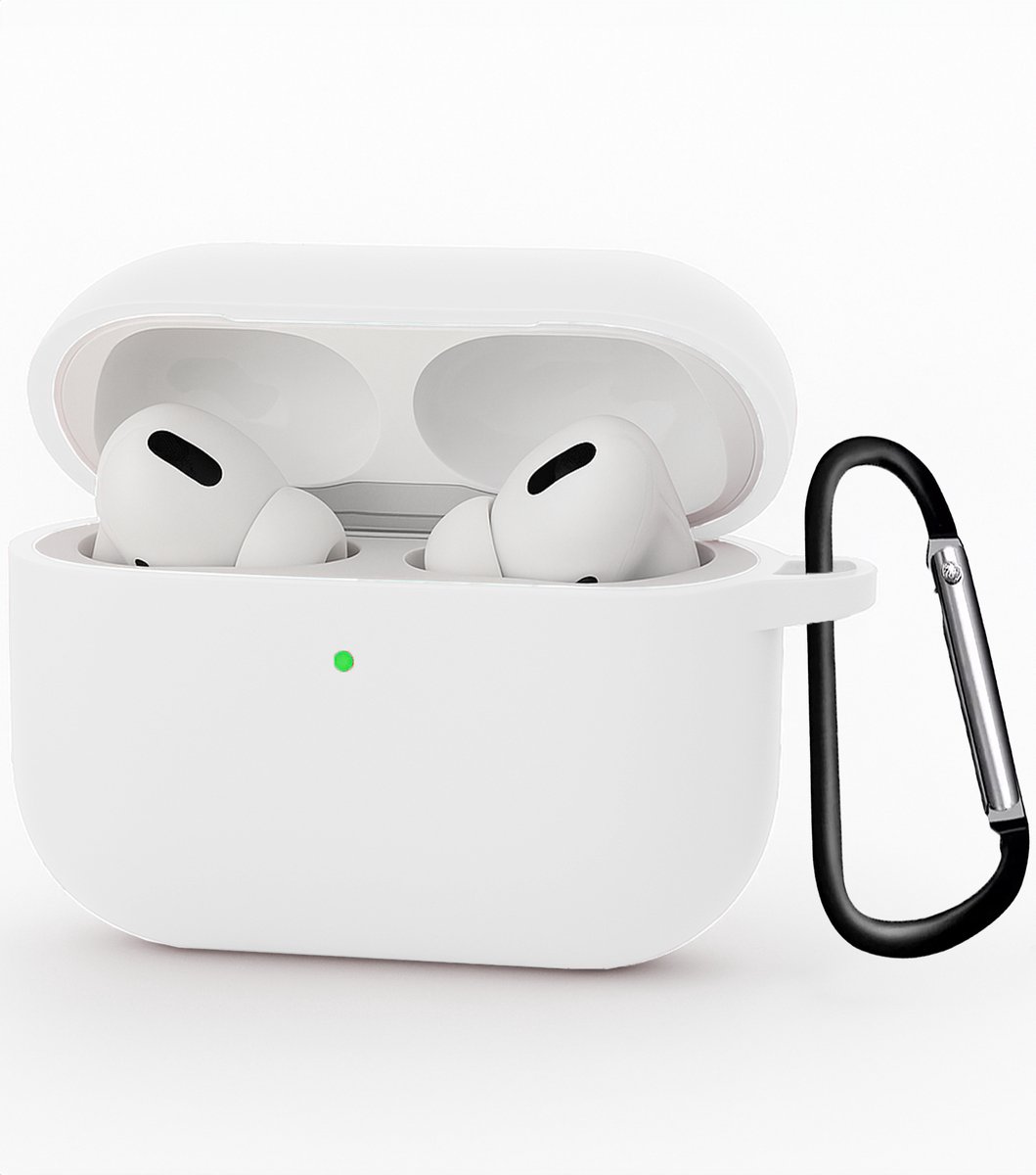Hoesje - Geschikt voor Apple Airpods Pro 3 - met Clip - Siliconen Hoes - Silicone Case Cover - Wit