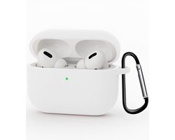 Hoesje - Geschikt voor Apple Airpods Pro 3 - met Clip - Siliconen Hoes - Silicone Case Cover - Wit