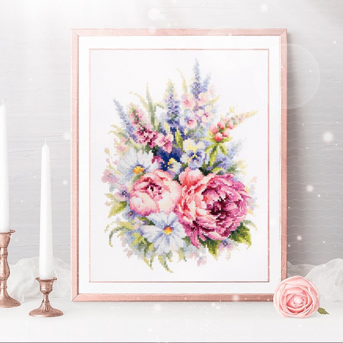 Borduurpakket - BOUQUET WITH PEONIES - MAGIC NEEDLE - telpatroon