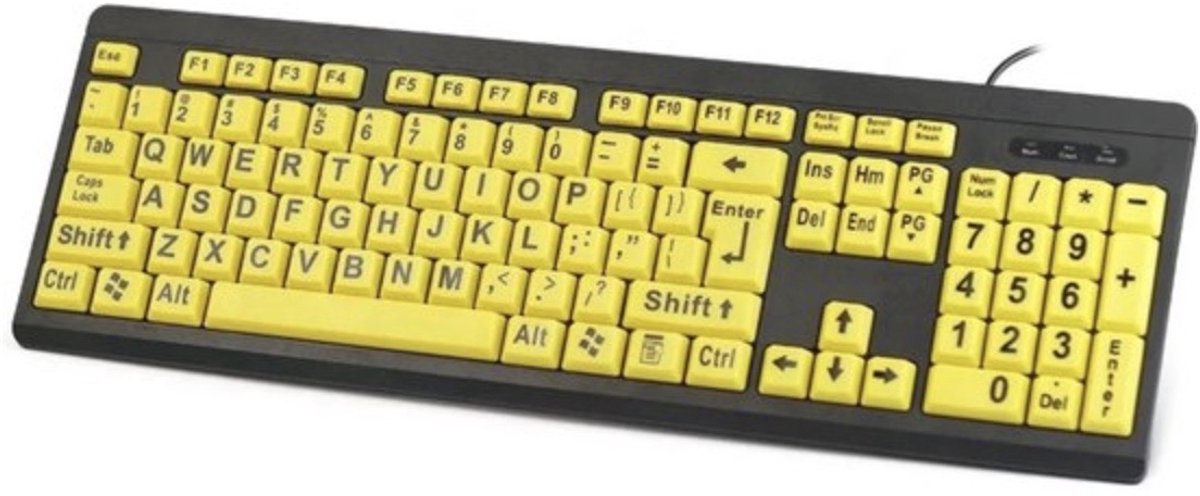 medj-Toetsenbord Grote letters - Kleur Geel - Slechtzienden - USB aansluiting - QWERTY - Slechtzienden toetsenbord - toetsenbord grote letters