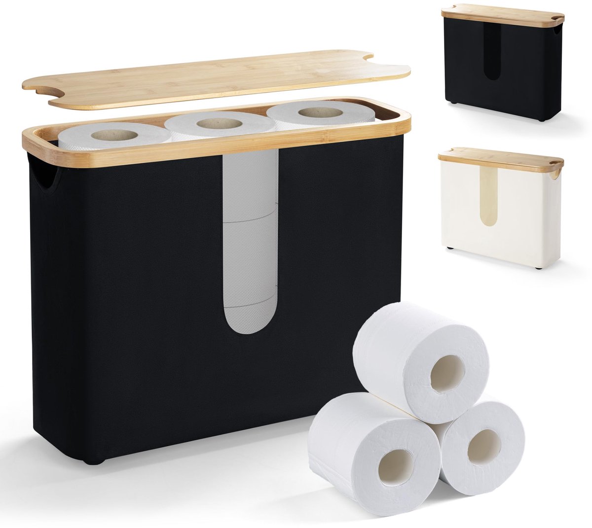 Azomor® Stijlvolle opberger met bamboe deksel voor toiletpapier en meer