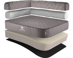Knuffelwuff orthopedisch hoekhondenbed Winslow van laser-gewatteerd kunstleer XXXL 140 x 100cm Leuning links