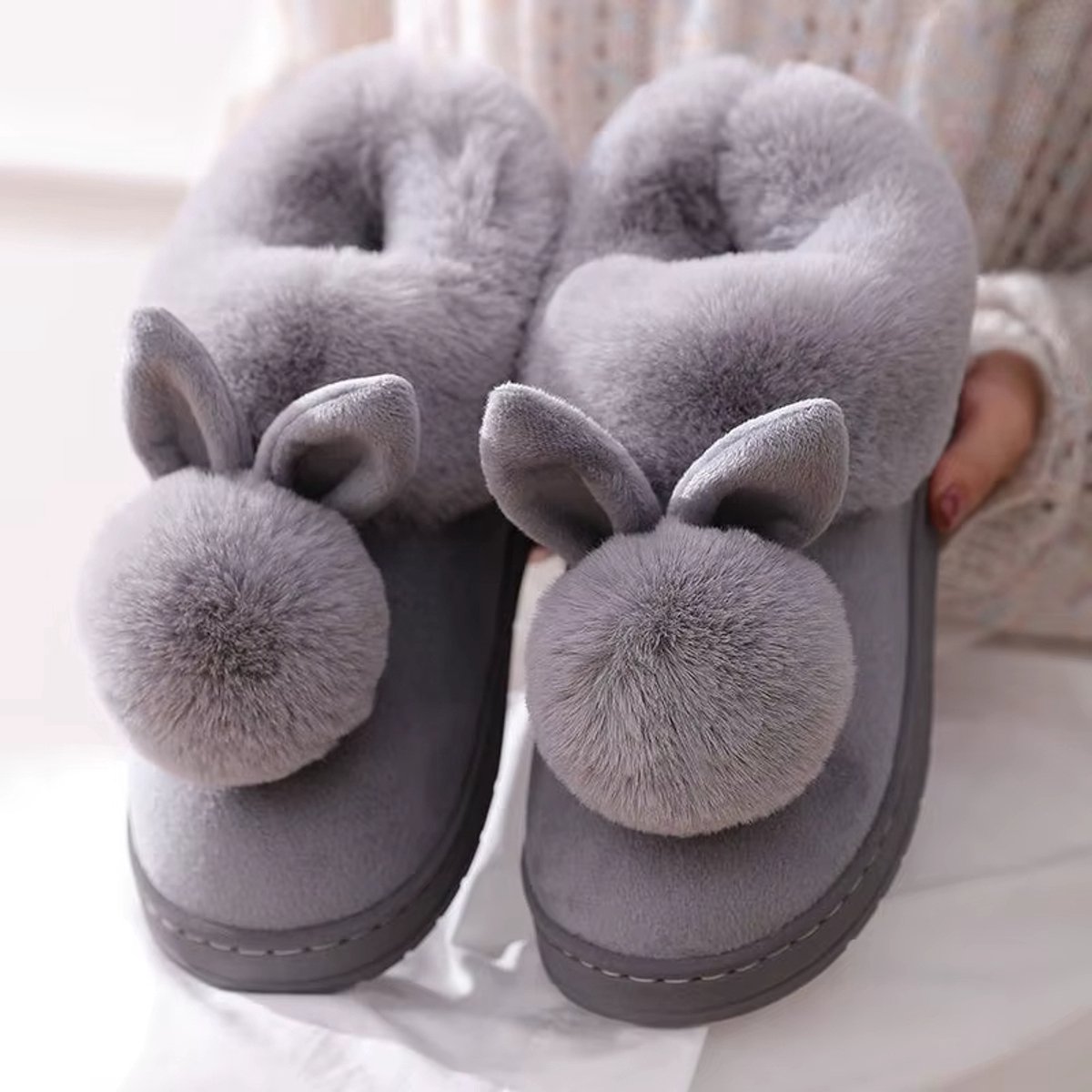 Warme Winter Bont Laarzen Dames Maat 39 – Pluizige Enkellaarsjes met Harige Oren – Comfortabele Indoor Slaapkamer Schoenen – Pantoffels, Warme Sloffen, Bontlaarzen