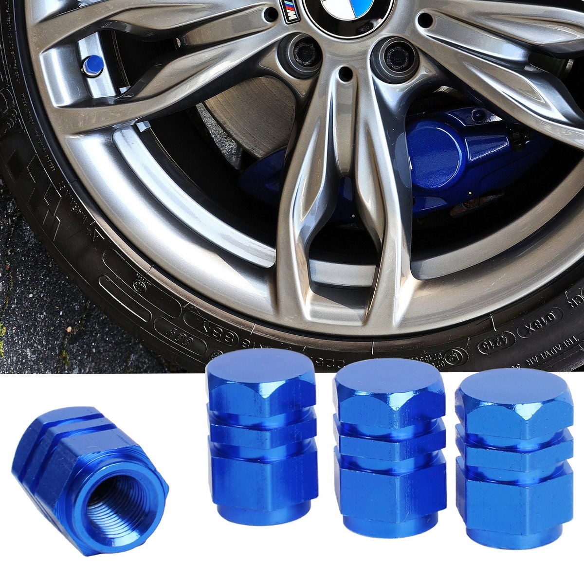 Cartrend Klepdekselset van 4 aluminium blauw