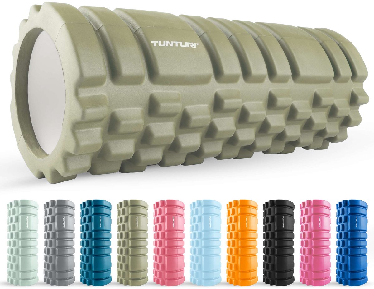 Tunturi Yoga Grid Foam Roller - Massage Roller - Foamroller - Fitness Roller - Legergroen- 33cm - Incl. gratis fitness app