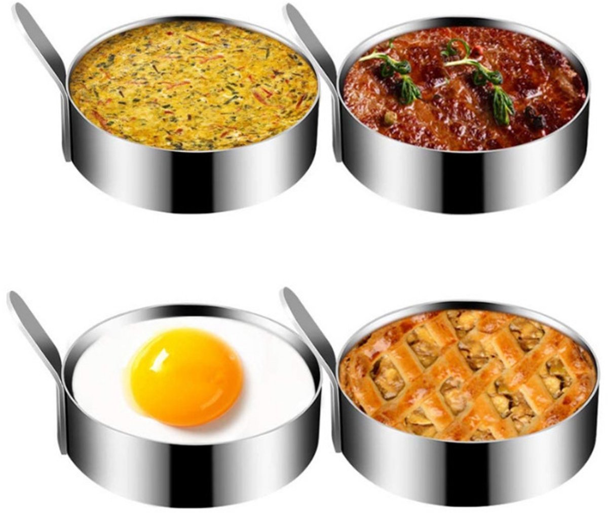 Eieringen RVS – Set van 4 Stuks Ø9 cm Spiegelei Vorm, Omelet & Pannenkoek Ringen, Herbruikbaar en Vaatwasserbestendig
