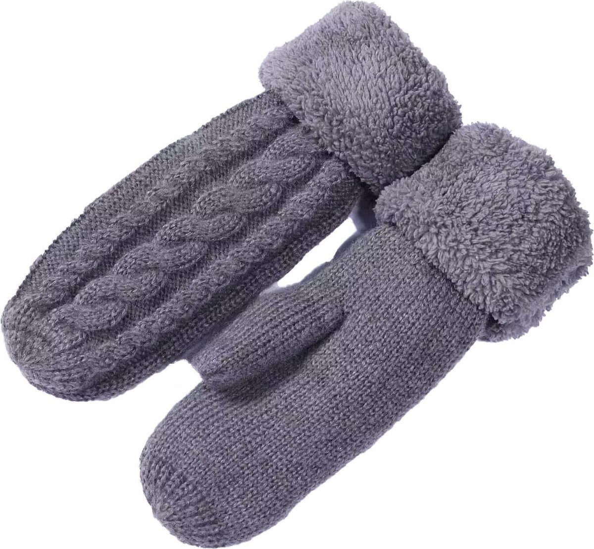 Kabelgebreide Dames Wanten met Warme Voering – Grijs – Winter Wanten voor Vrouwen – Zachte Gebreide Handschoenen