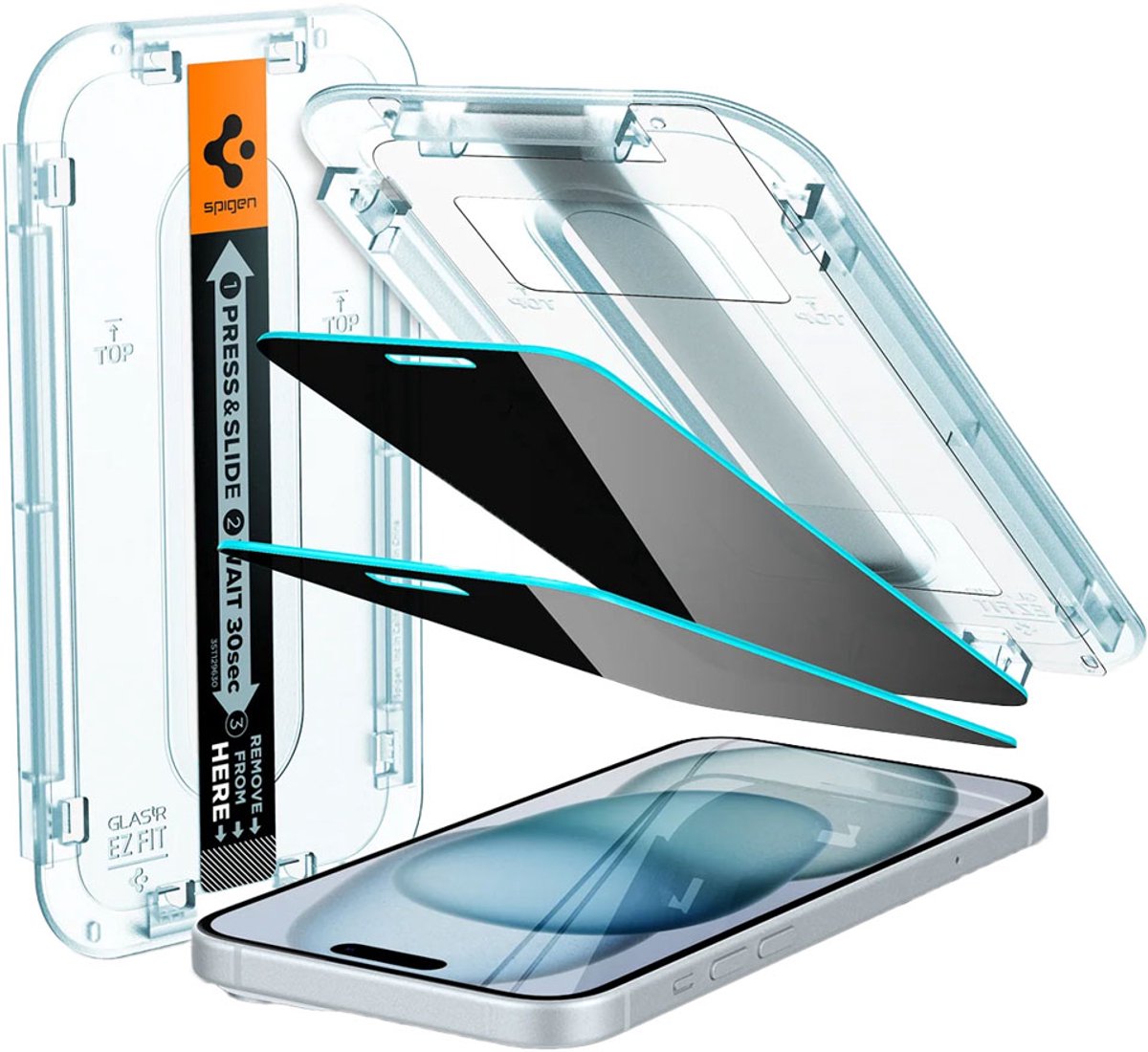 Spigen EZ Fit Glas.tR Apple iPhone 16 / 15 Plus Privacy Glass (2-Pack)