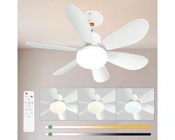52 Cm Stille Plafondventilator met Licht en Afstandsbediening, 40 W Plafondventilatorlamp met E27 – Steker, Woonkamer, 3 Snelheden, 6 Bladen