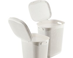 KADAX Plastic wasbak, lichte wasmand, wasverzamelaar van kunststof, luchtdoorlatende wasbox, met deksel (wit)