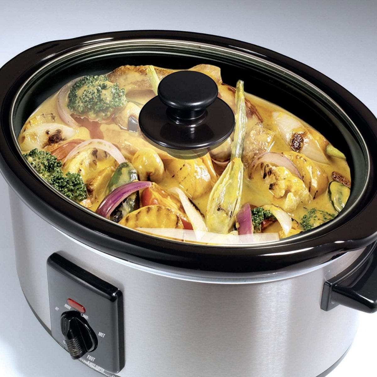 Afbeelding 3 van SCH® Slowcooker met timer - Slowcooker - Crockpot - Zilver - ‎35cm x 26cm x 21 cm