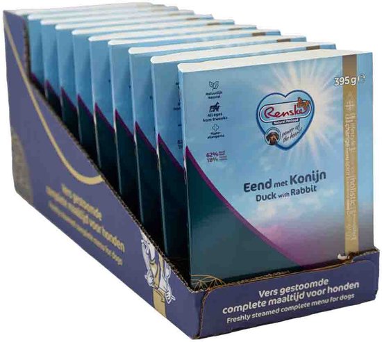 Renske Honden Natvoer Hondenvoeding - Eend/Konijn - Hondenvoer - 10 x 395 gr
