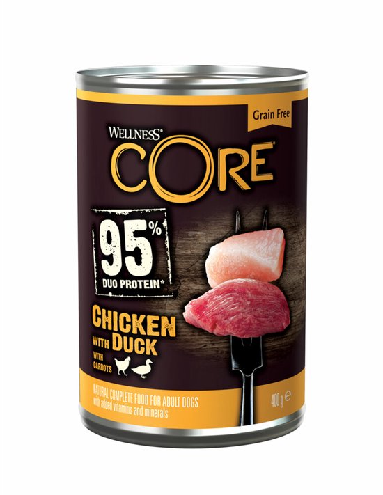 Wellness Core Hondenvoer Blik Kip - Eend - Wortel - 6 x 400 gr - Voordeelverpakking