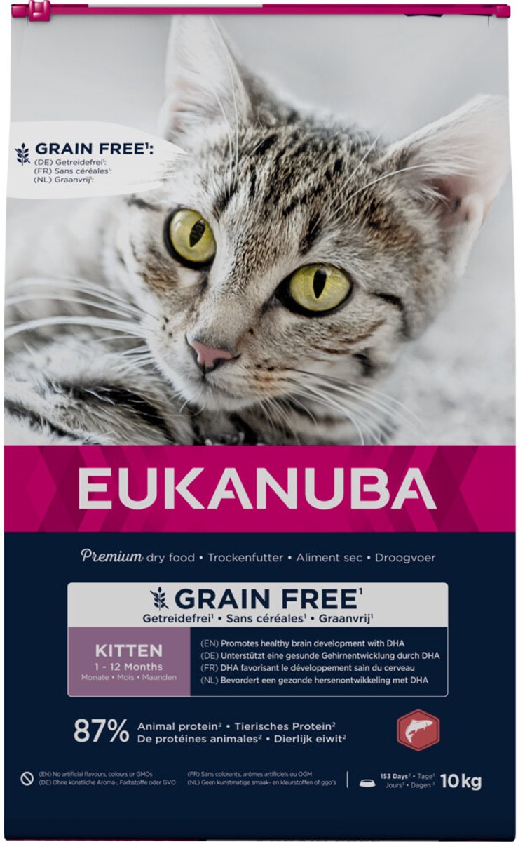 Economy Pack: 2x10kg Eukanuba Kitten Graanvrij Rijk aan Zalm Droog Kattenvoer