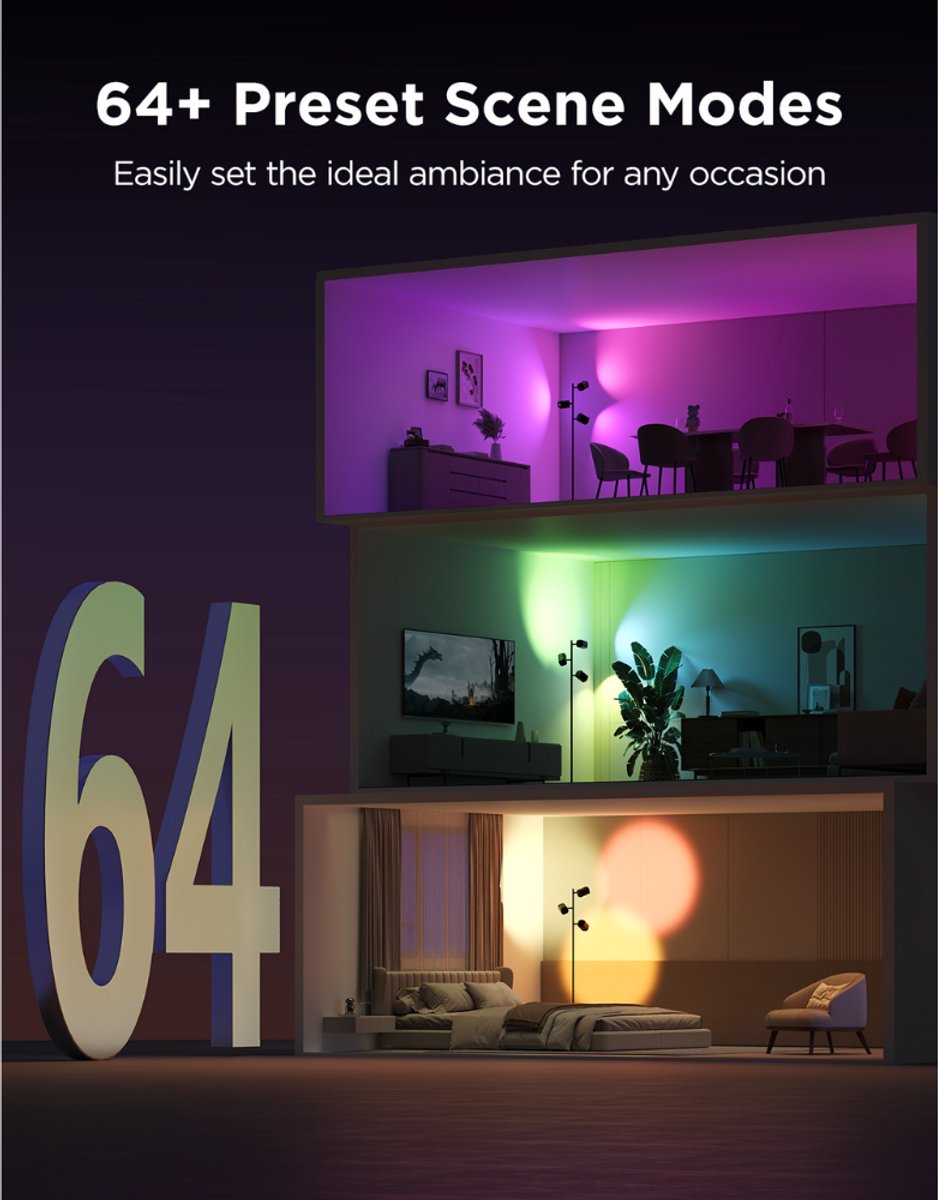 Govee slimme vloerlamp 160 cm Matter RGBWW - 3 lichtkoppen thumbnail 4